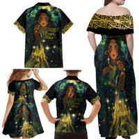 New Zealand Matariki Family Matching Off Shoulder Maxi Dress and Hawaiian Shirt Rongo Mori Wellbeing and Good Luck LT9 - Polynesian Pride