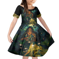 New Zealand Matariki Family Matching Off Shoulder Short Dress and Hawaiian Shirt Rongo Mori Wellbeing and Good Luck LT9 Daughter's Dress Art - Polynesian Pride