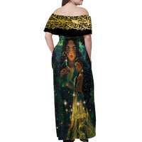 New Zealand Matariki Off Shoulder Maxi Dress Rongo Mori Wellbeing and Good Luck LT9 - Polynesian Pride