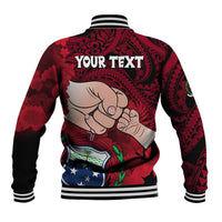 Personalised Fathers Day Polynesian Islands Samoa Baseball Jacket Dad Ou Te Alofa Ia Te Oe Tama - Red Polynesian Flowers Tribal LT9 - Polynesian Pride