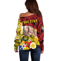 Personalised Fathers Day Polynesian Islands Tonga Off Shoulder Sweater Dad Ofa lahi atu - Polynesian Flowers Tribal LT9 - Polynesian Pride
