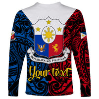 Personalised Polynesian Philippines Long Sleeve Shirt Pilipinas Flag Style for 125th Independence Anniversary Black LT9 - Polynesian Pride