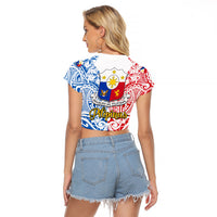 125th Independence Anniversary Philippines Raglan Cropped T Shirt Polynesian Pilipinas Flag Style - White LT9 - Polynesian Pride