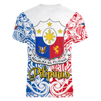 125th Independence Anniversary Philippines Women V Neck T Shirt Polynesian Pilipinas Flag Style - White LT9 - Polynesian Pride