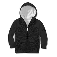New Zealand Rugby Kid Hoodie All Black Fern with Maori Tribal Pattern LT9 Zip Hoodie Black - Polynesian Pride