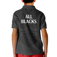 New Zealand Rugby Kid Polo Shirt All Black Fern with Maori Tribal Pattern LT9 - Polynesian Pride