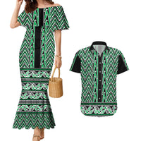 New Zealand Maori Niho Taniwha Couples Matching Mermaid Dress and Hawaiian Shirt Kakariki Mangopare and Puhoro Pattern