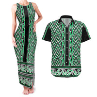 New Zealand Maori Niho Taniwha Couples Matching Tank Maxi Dress and Hawaiian Shirt Kakariki Mangopare and Puhoro Pattern