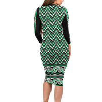 New Zealand Maori Niho Taniwha Family Matching Long Sleeve Bodycon Dress and Hawaiian Shirt Kakariki Mangopare and Puhoro Pattern