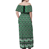 New Zealand Maori Niho Taniwha Family Matching Off Shoulder Maxi Dress and Hawaiian Shirt Kakariki Mangopare and Puhoro Pattern