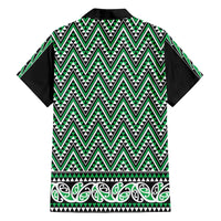 New Zealand Maori Niho Taniwha Family Matching Off Shoulder Short Dress and Hawaiian Shirt Kakariki Mangopare and Puhoro Pattern