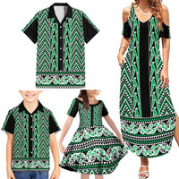 New Zealand Maori Niho Taniwha Family Matching Summer Maxi Dress and Hawaiian Shirt Kakariki Mangopare and Puhoro Pattern