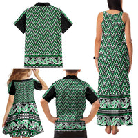 New Zealand Maori Niho Taniwha Family Matching Tank Maxi Dress and Hawaiian Shirt Kakariki Mangopare and Puhoro Pattern