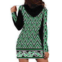 New Zealand Maori Niho Taniwha Hoodie Dress Kakariki Mangopare and Puhoro Pattern