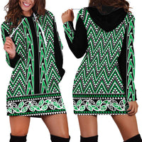 New Zealand Maori Niho Taniwha Hoodie Dress Kakariki Mangopare and Puhoro Pattern