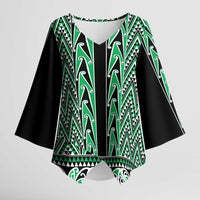 New Zealand Maori Niho Taniwha Kimono Sleeve Blouse Kakariki Mangopare and Puhoro Pattern - Polynesian Pride