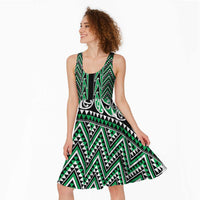 New Zealand Maori Niho Taniwha Midi Dress Kakariki Mangopare and Puhoro Pattern - Polynesian Pride
