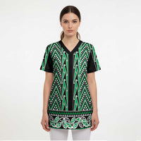 New Zealand Maori Niho Taniwha Scrub Top Kakariki Mangopare and Puhoro Pattern - Polynesian Pride
