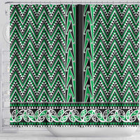 New Zealand Maori Niho Taniwha Shower Curtain Kakariki Mangopare and Puhoro Pattern