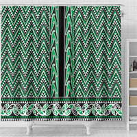 New Zealand Maori Niho Taniwha Shower Curtain Kakariki Mangopare and Puhoro Pattern