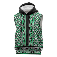New Zealand Maori Niho Taniwha Sleeveless Hoodie Kakariki Mangopare and Puhoro Pattern - Polynesian Pride