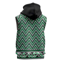 New Zealand Maori Niho Taniwha Sleeveless Hoodie Kakariki Mangopare and Puhoro Pattern - Polynesian Pride