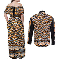 New Zealand Maori Niho Taniwha Couples Matching Off Shoulder Maxi Dress and Long Sleeve Button Shirt Karaka Mangopare and Puhoro Pattern LT9 - Polynesian Pride