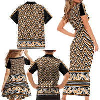 New Zealand Maori Niho Taniwha Family Matching Short Sleeve Bodycon Dress and Hawaiian Shirt Karaka Mangopare and Puhoro Pattern