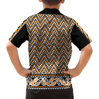 New Zealand Maori Niho Taniwha Kid Hawaiian Shirt Karaka Mangopare and Puhoro Pattern