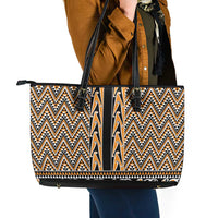 New Zealand Maori Niho Taniwha Leather Tote Bag Karaka Mangopare and Puhoro Pattern