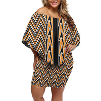 New Zealand Maori Niho Taniwha Off Shoulder Short Dress Karaka Mangopare and Puhoro Pattern