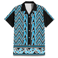 New Zealand Maori Niho Taniwha Family Matching Puletasi and Hawaiian Shirt Kikorangi Mangopare and Puhoro Pattern LT9 Dad's Shirt - Short Sleeve Blue - Polynesian Pride