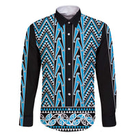 New Zealand Maori Niho Taniwha Family Matching Tank Maxi Dress and Hawaiian Shirt Kikorangi Mangopare and Puhoro Pattern LT9 Dad's Shirt - Long Sleeve Blue - Polynesian Pride