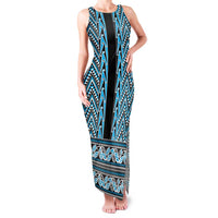 New Zealand Maori Niho Taniwha Family Matching Tank Maxi Dress and Hawaiian Shirt Kikorangi Mangopare and Puhoro Pattern LT9 Mom's Dress Blue - Polynesian Pride