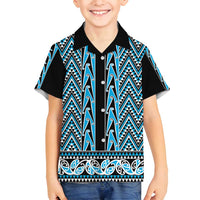 New Zealand Maori Niho Taniwha Family Matching Tank Maxi Dress and Hawaiian Shirt Kikorangi Mangopare and Puhoro Pattern LT9 Son's Shirt Blue - Polynesian Pride