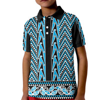 New Zealand Maori Niho Taniwha Kid Polo Shirt Kikorangi Mangopare and Puhoro Pattern LT9 Kid Blue - Polynesian Pride