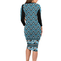 New Zealand Maori Niho Taniwha Long Sleeve Bodycon Dress Kikorangi Mangopare and Puhoro Pattern