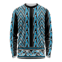 New Zealand Maori Niho Taniwha Long Sleeve Shirt Kikorangi Mangopare and Puhoro Pattern LT9 Unisex Blue - Polynesian Pride