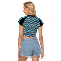 New Zealand Maori Niho Taniwha Raglan Cropped T Shirt Kikorangi Mangopare and Puhoro Pattern LT9 - Polynesian Pride