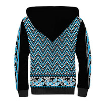 New Zealand Maori Niho Taniwha Sherpa Hoodie Kikorangi Mangopare and Puhoro Pattern