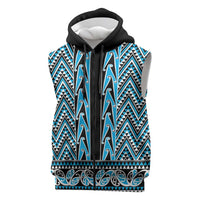 New Zealand Maori Niho Taniwha Sleeveless Zip Hoodie Kikorangi Mangopare and Puhoro Pattern LT9 Blue - Polynesian Pride