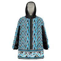 New Zealand Maori Niho Taniwha Wearable Blanket Hoodie Kikorangi Mangopare and Puhoro Pattern LT9 One Size Blue - Polynesian Pride