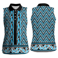 New Zealand Maori Niho Taniwha Women Sleeveless Polo Shirt Kikorangi Mangopare and Puhoro Pattern