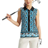 New Zealand Maori Niho Taniwha Women Sleeveless Polo Shirt Kikorangi Mangopare and Puhoro Pattern