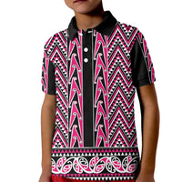 New Zealand Maori Niho Taniwha Kid Polo Shirt Mawhero Mangopare and Puhoro Pattern LT9 Kid Pink - Polynesian Pride