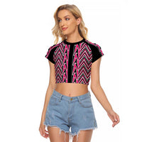 New Zealand Maori Niho Taniwha Raglan Cropped T Shirt Mawhero Mangopare and Puhoro Pattern LT9 Female Pink - Polynesian Pride