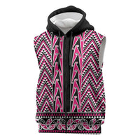 New Zealand Maori Niho Taniwha Sleeveless Zip Hoodie Mawhero Mangopare and Puhoro Pattern LT9 Pink - Polynesian Pride
