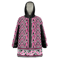 New Zealand Maori Niho Taniwha Wearable Blanket Hoodie Mawhero Mangopare and Puhoro Pattern LT9 One Size Pink - Polynesian Pride