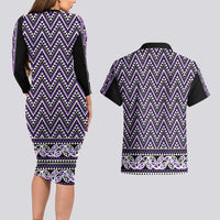 New Zealand Maori Niho Taniwha Couples Matching Long Sleeve Bodycon Dress and Hawaiian Shirt Waiporopo Mangopare and Puhoro Pattern LT9 - Polynesian Pride