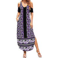 New Zealand Maori Niho Taniwha Family Matching Summer Maxi Dress and Hawaiian Shirt Waiporopo Mangopare and Puhoro Pattern LT9 Mom's Dress Purple - Polynesian Pride
